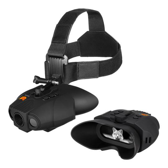 The Nightfox Swift Night vision goggles with a headstrap in 2 angles
