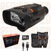 Nightfox Ember 32GB night vision camera bundle featuring a black and orange monocular, its retail box, a 32GB SD card, a USB cable, and a black carrying case on a white background with a faint orange 'Refurbished' watermark.
